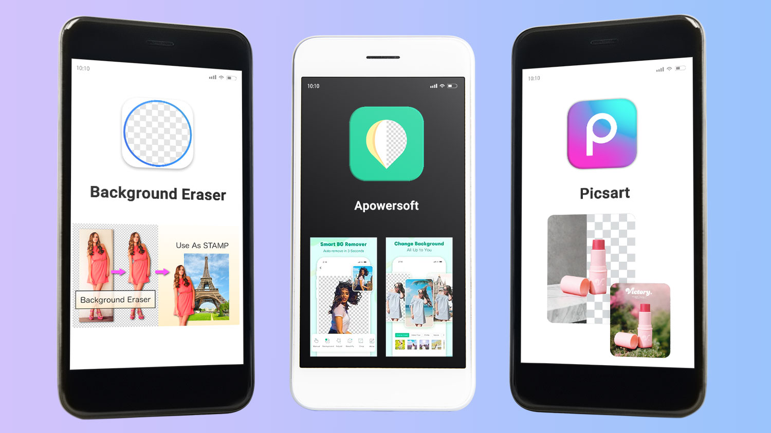 نمایش 3 اپلیکیشن حذف پس زمینه عکس در موکاپ موبایل