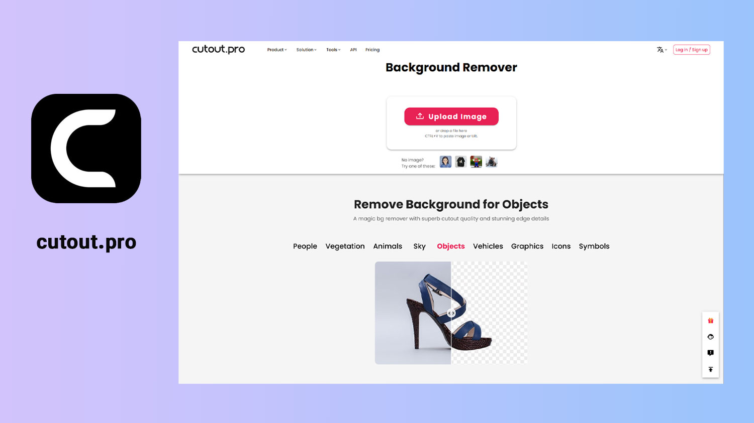نمایش لوگو و سایت cutoutpro جهت حذف پس زمینه اشیا