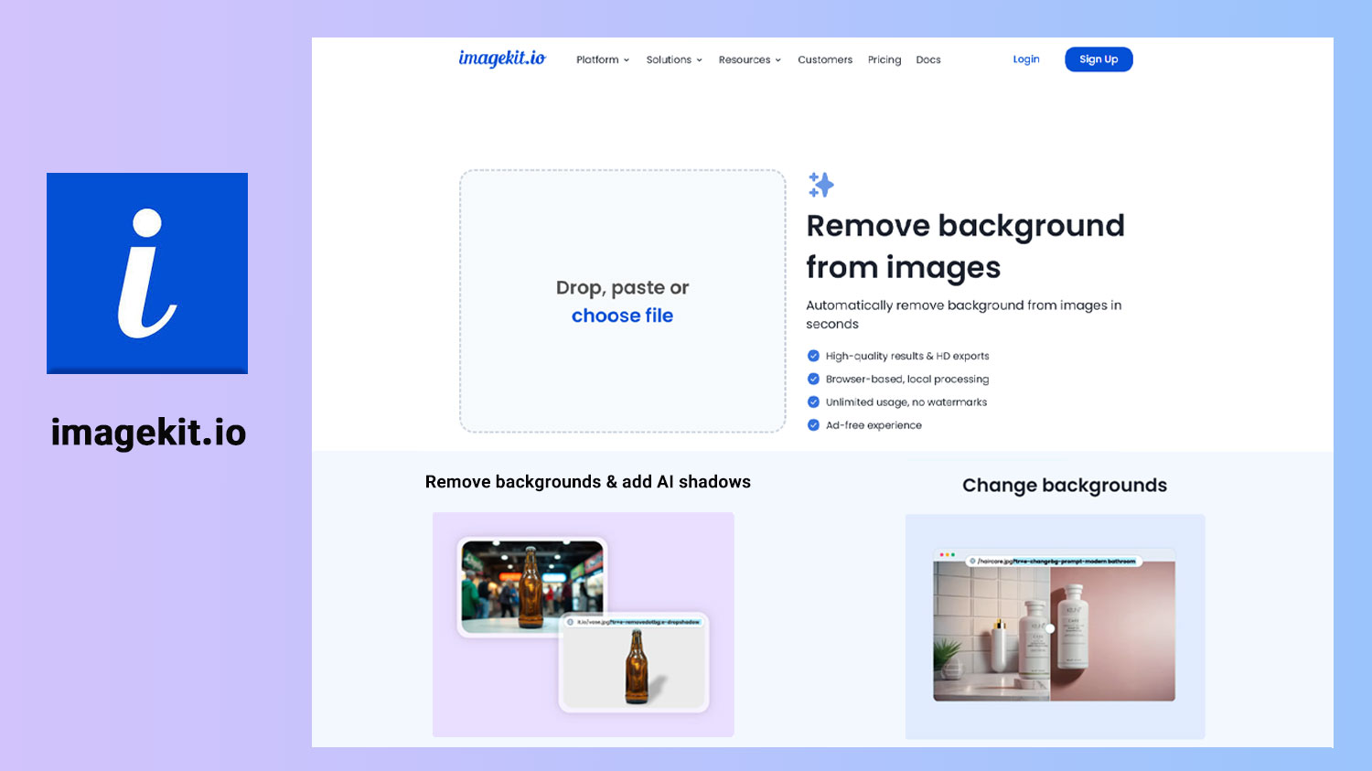 نمایش وب‌سایت imagekit جهت حذف پس‌زمینه از تصاویر