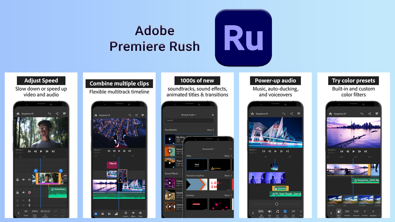 نمایش لوگو و امکانات اپلیکیشن adobe premier rush
