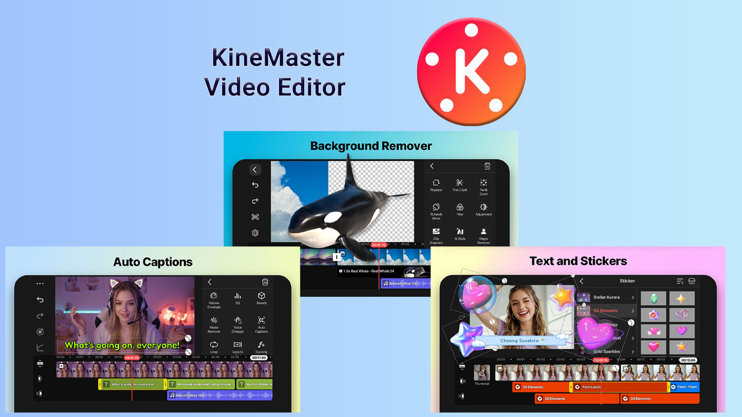 نمایش لوگوی نرم افزار kinemaster و محیط کاری آن